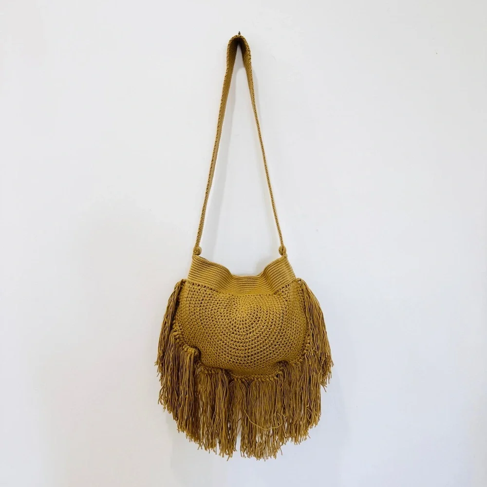 Soraya Hennessy cotton handwoven fringe boho crossbody bag NEW